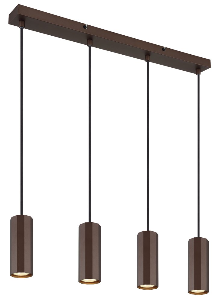Pakabinamas šviestuvas GLOBO James, GU10, 4 x 25W, 230V, matinės bronzos spalvos, PVC juodas laidas, reguliuojamas aukštis, 610 x 60 x 1200 mm