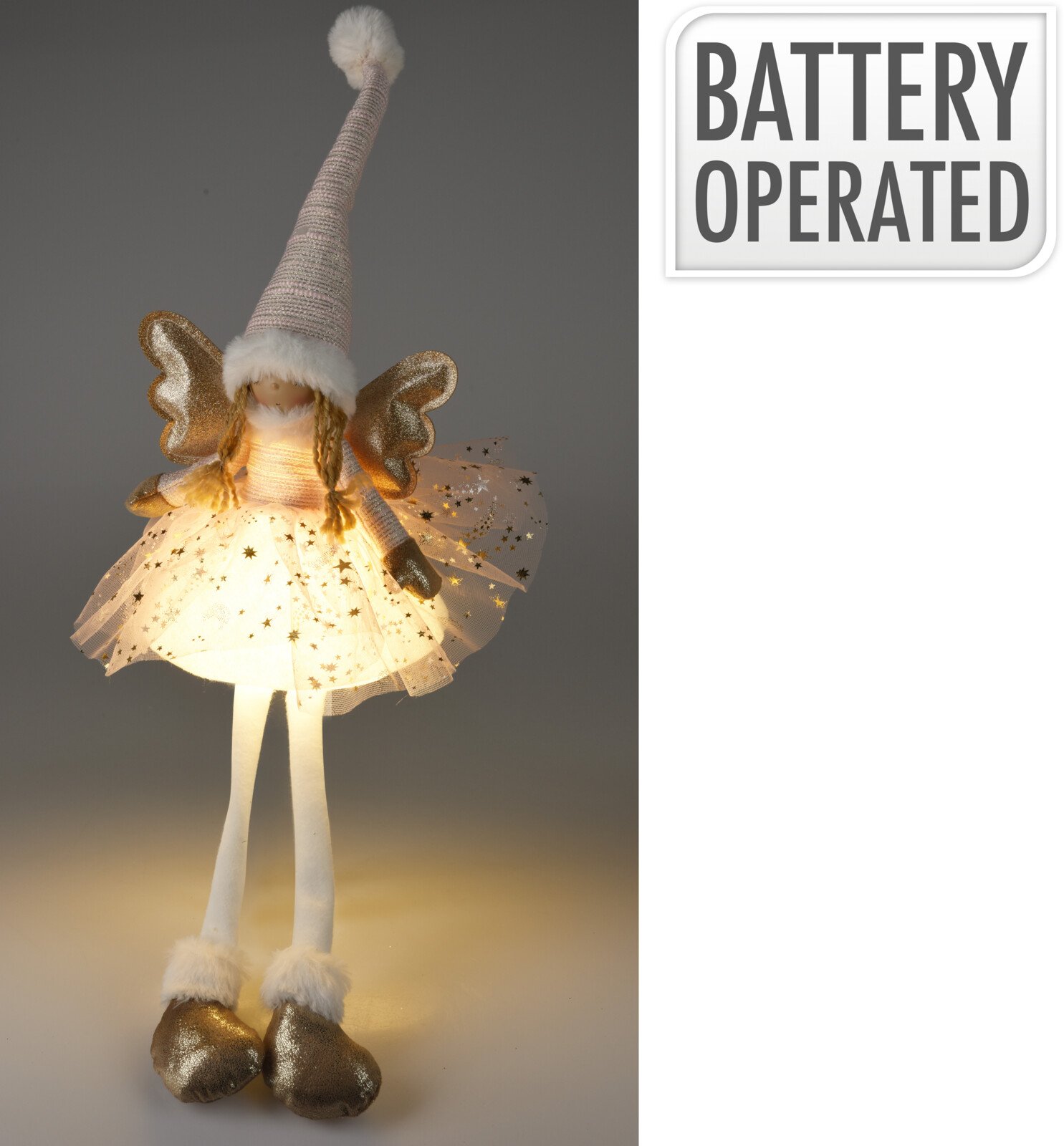 Kalėdinė LED dekoracija Angelas, rausvos sp., aukštis 60 cm, be baterijų