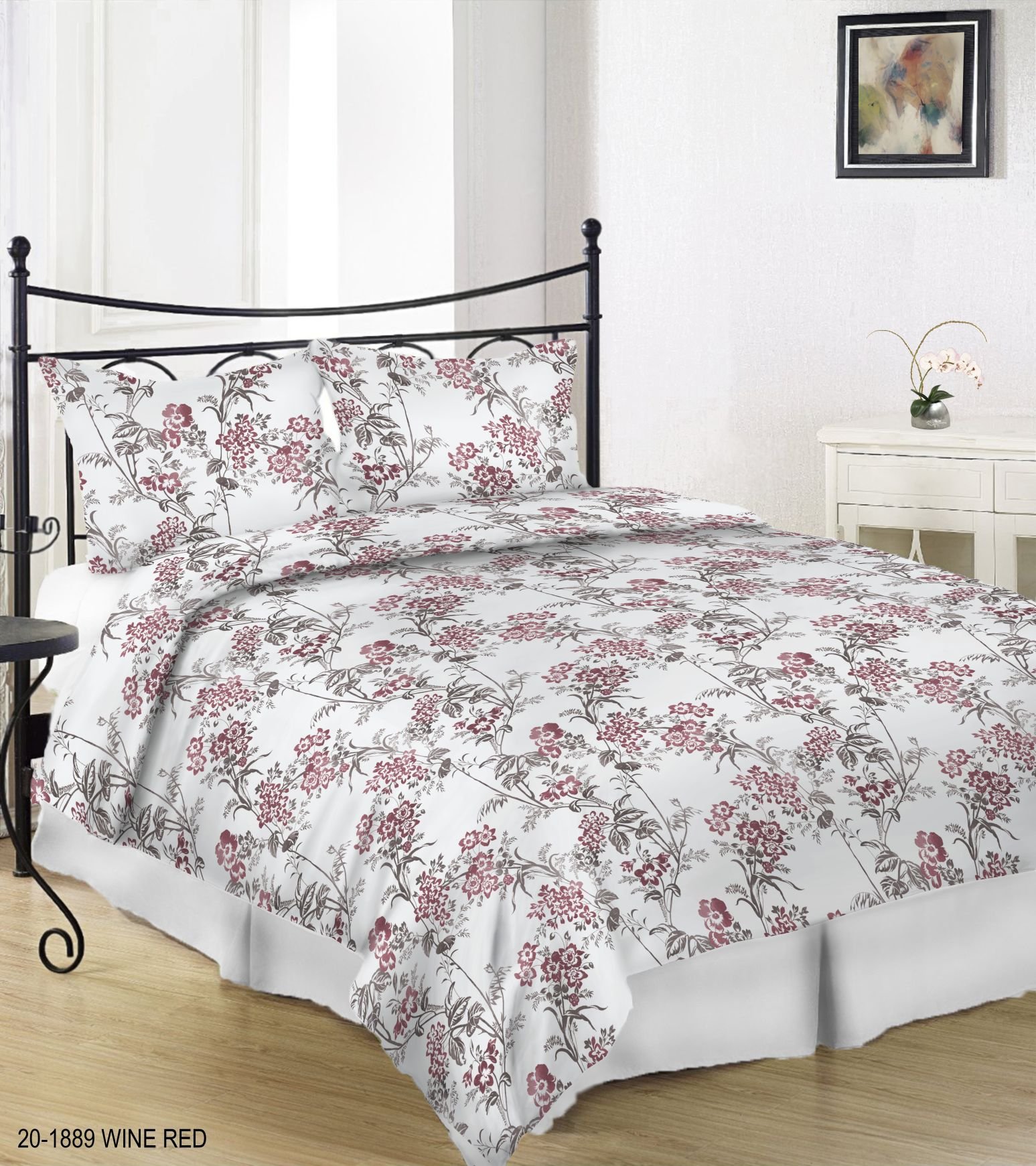 Patalynės užvalkalų komplektas KARALIŠKAS MIEGAS, 140 x 200, 50 x 70 cm, su užtrauktuku, gėlių rašto, raudonos sp.