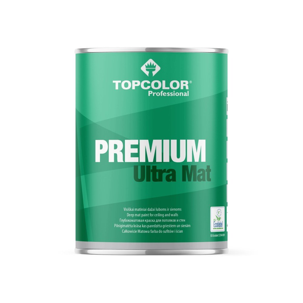 Vandeniniai vidaus dažai TOPCOLOR Premium Ultra Mat, 1 l, balti, ypač matiniai, luboms