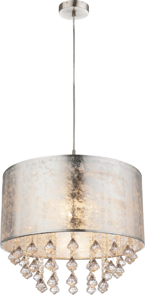 Pakabinamas šviestuvas GLOBO Amy, E27, 1 x 60W, 230V, matinis nikelis, sidabro sp. tekstilė, 400 x 1400 mm, 15188H3