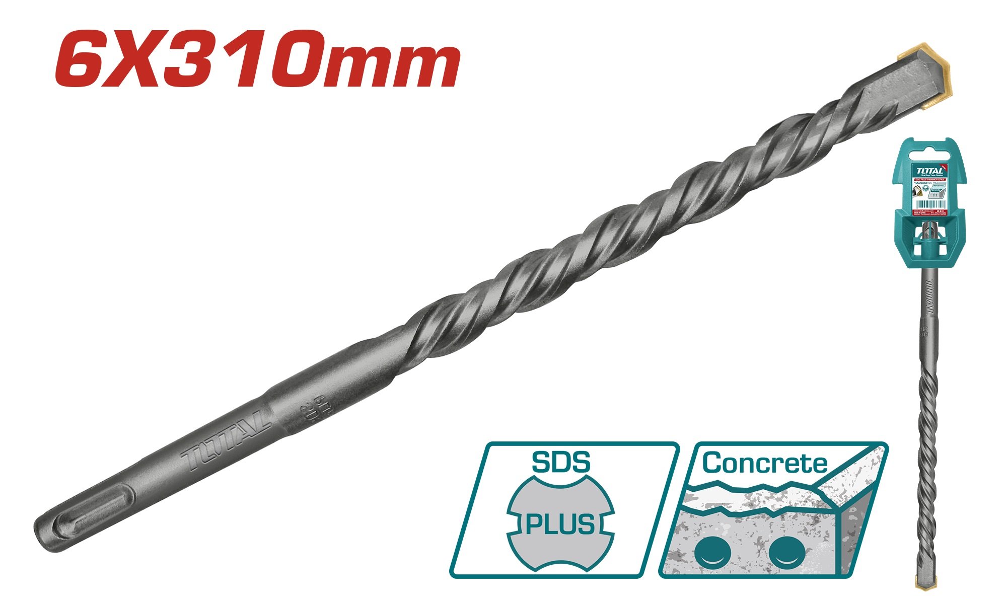 Grąžtas betonui SDS+ TOTAL, TCT, 6X 310 mm, TAC310605