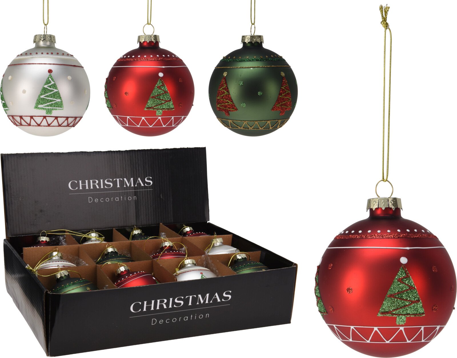 Eglutės žaisliukas, stiklas, 3 skirtingos sp., skersmuo 8 cm