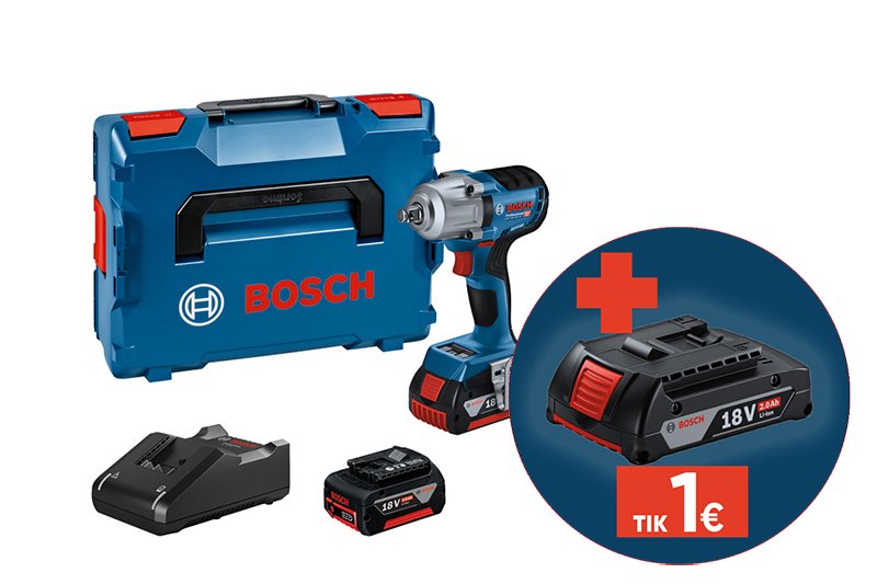 Akumuliatorinis veržliasukis BOSCH Professional GDS 18V-450 HC, 18 V, komplekte 2 x 5,0 Ah akumuliatoriai ir kroviklis, lagaminas, 06019K4003