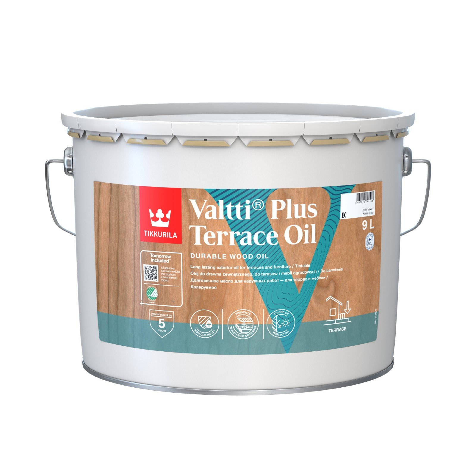 Aliejus terasoms ir lauko baldams TIKKURILA, Valtti Plus Terrace Oil, bespalvis, 9 l, vandens pagrindu