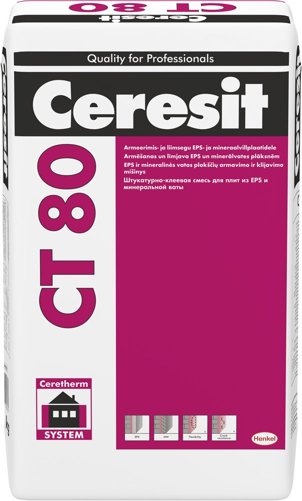Armavimo ir klijavimo mišinys CERESIT CT80, putų polistirenui ir akmens vatai, 25 kg, 72640