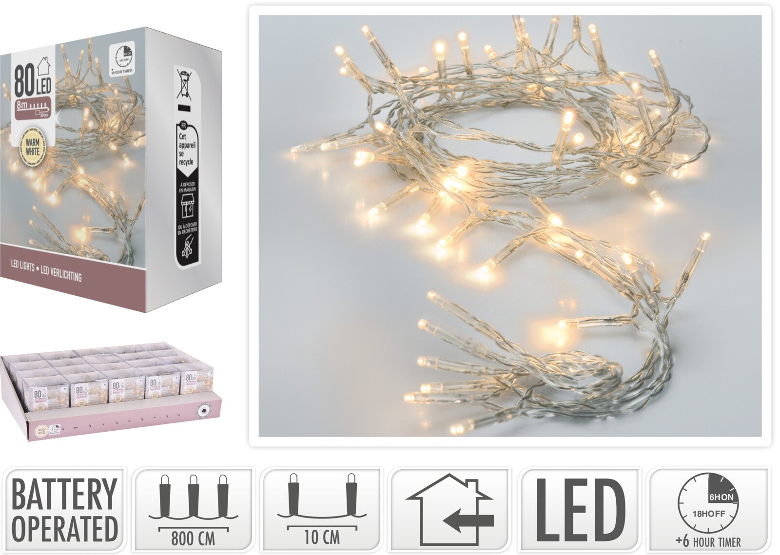 LED girlianda, 80 lempučių, šiltai baltos sp., ilgis 8 m