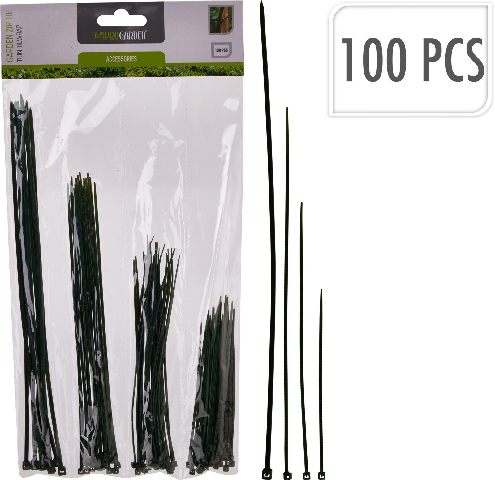 Augalų tvirtinimo rinkinys PROGARDEN, plastikiniai dirželiai, juodos sp., įvairių dydžių, rinkinys (40 vnt.)