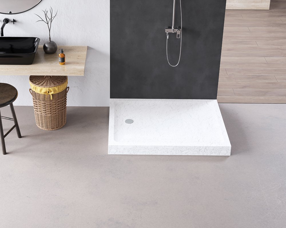 Dušo padėklas HARMONY Laut HAR-0132, 80 x 120 x 11,5 cm, akrilinis, baltas, stačiakampis, natūralaus akmens imitacija