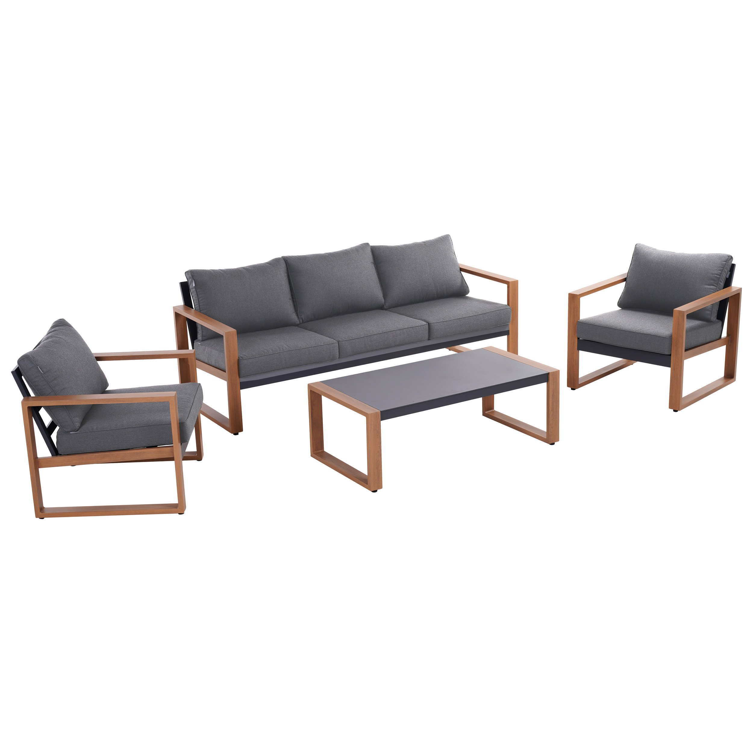 Lauko baldų komplektas ESTI ESTA DUISBURG CS, 2 foteliai, trivietė sofa, kavos staliukas, pilkos spalvos