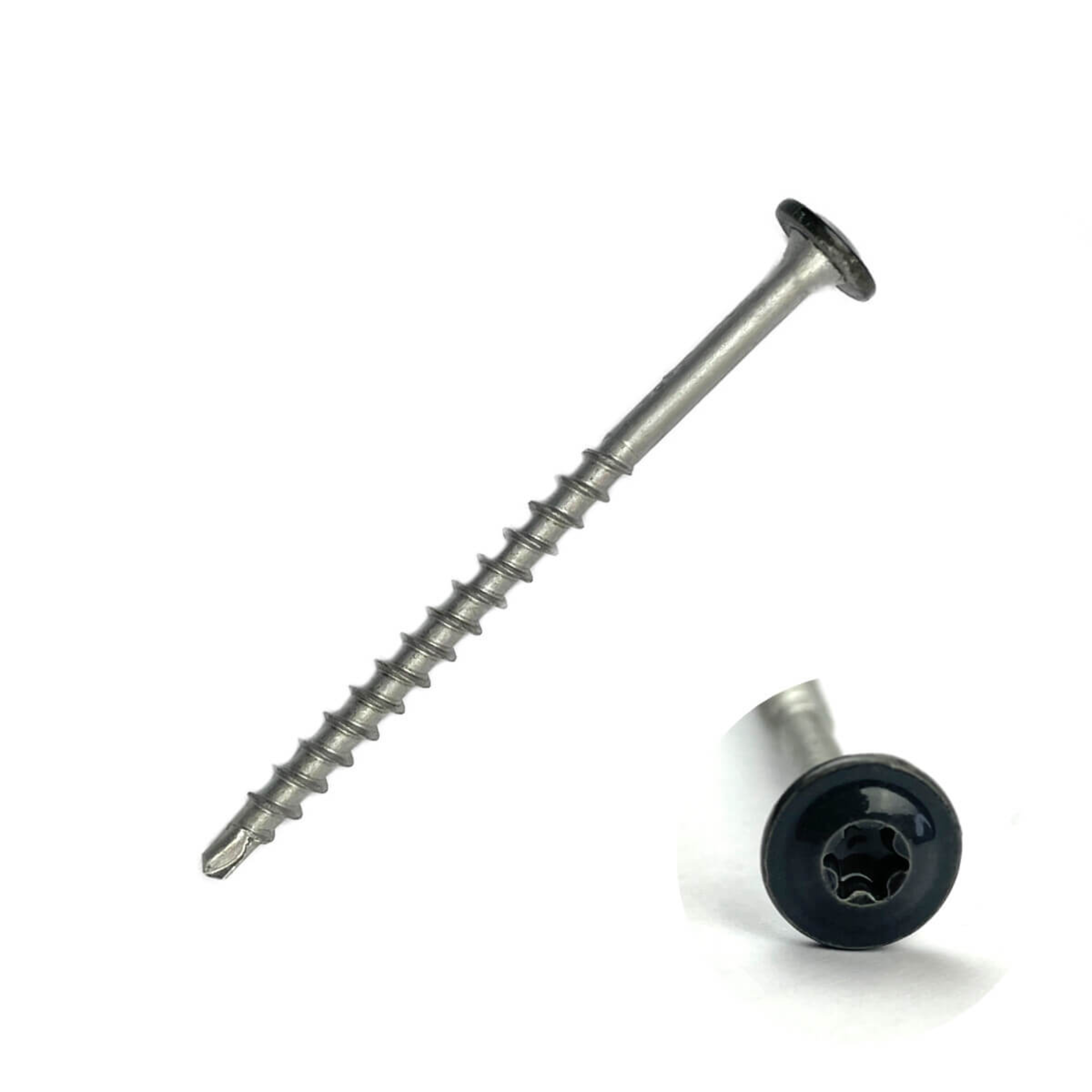 Terasiniai medsraigčiai FASTSHIFTER, 4,5 x 65 mm, plačia galvute, su grąžteliu, nerūd. plieno SS410, RAL7016, 100 vnt.