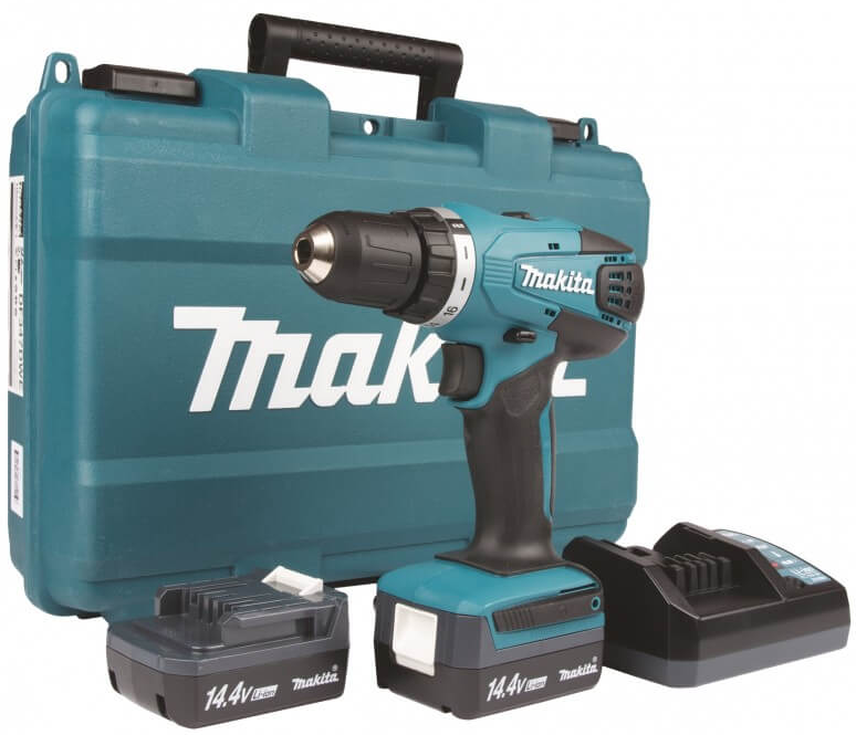 Akumuliatorinis gręžtuvas MAKITA DF347DWE, 14,4V, 2 x 1,5Ah akumuliatoriai, įkroviklis, lagaminas