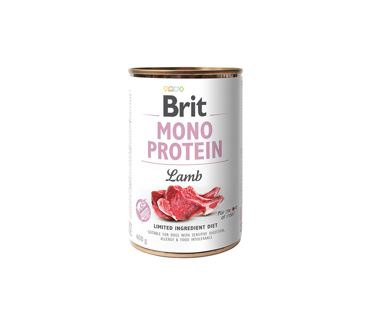 Konservuotas šunų ėdalas BRIT Care Mono Protein, su ėriena, 400g