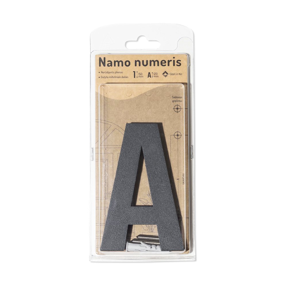 Namo raidė A, 120 mm, antracito sp, nerūdijantis plienas