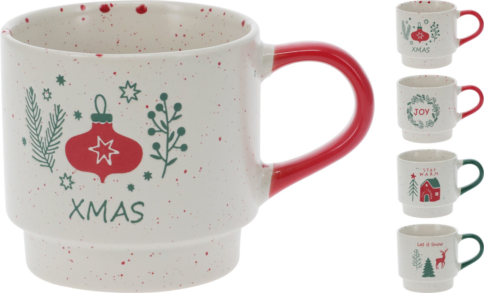 Puodelis, kalėdinio dizaino, keraminis, baltos sp., 4 skirtingi dizainai, 350 ml