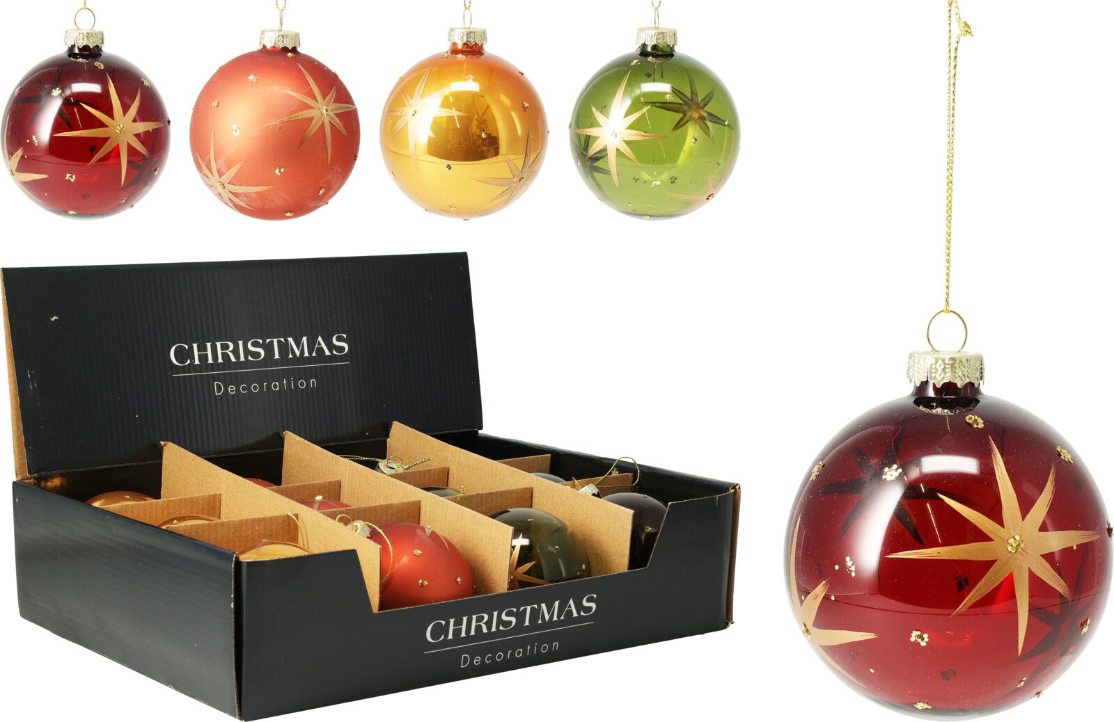 Eglutės žaisliukas, stiklas, 4 skirtingos sp., skersmuo 8 cm