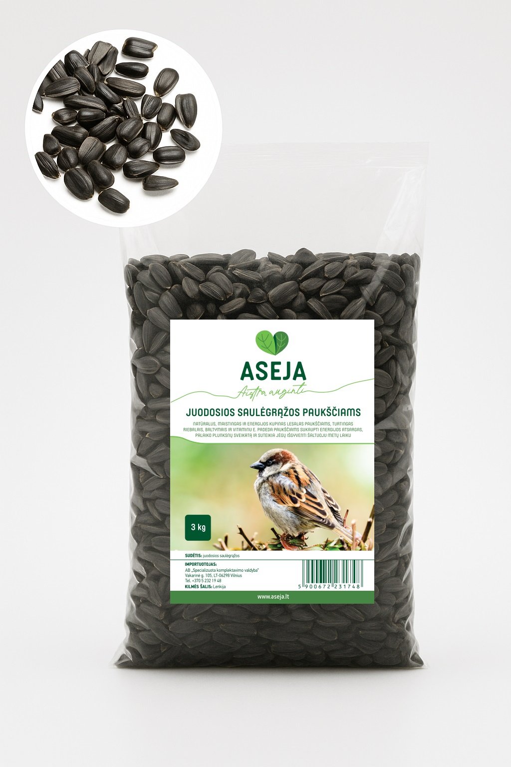 Juodosios saulėgrąžos paukščiams ASEJA, 3 kg