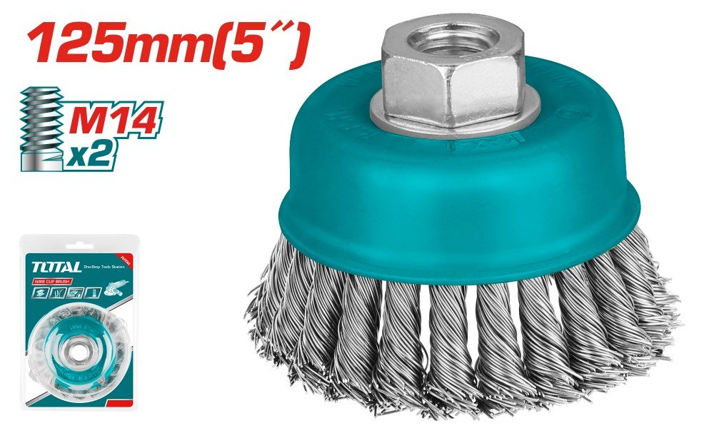 Vielinis šepetys TOTAL, 125 mm, puodas, suktos vielos, M14X2, viela 0,5 mm, TAC32051