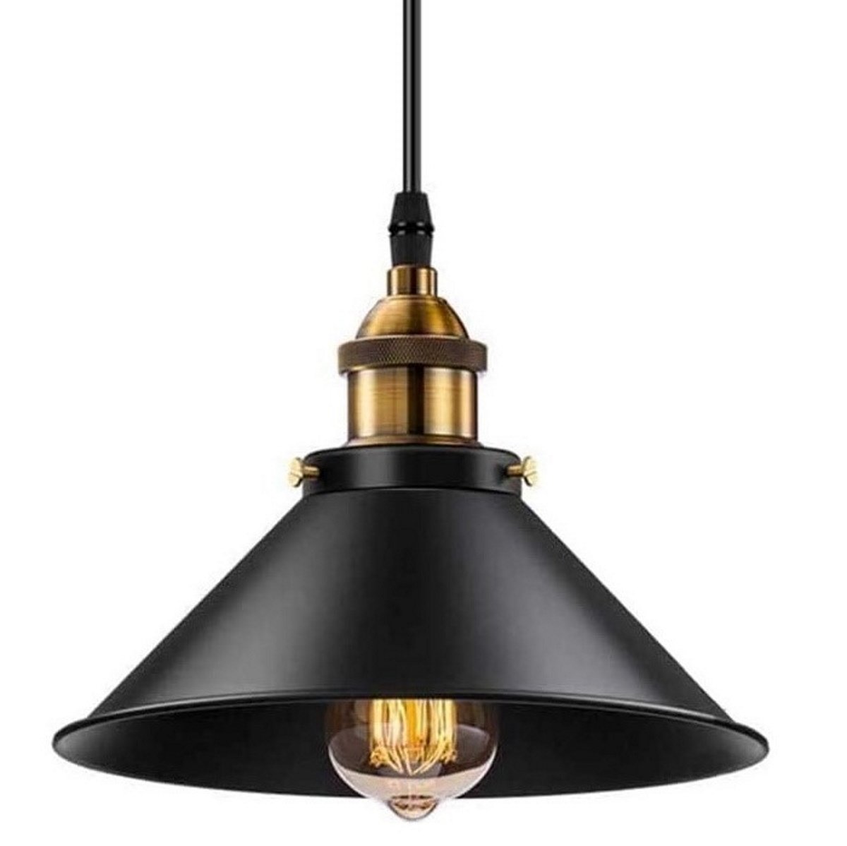 Pakabinamas šviestuvas G.LUX Gt-260-D26-1S-Bl Loft-5, 1 x E27, 260 mm skersmens gaubtas, juodos/žalvario sp.