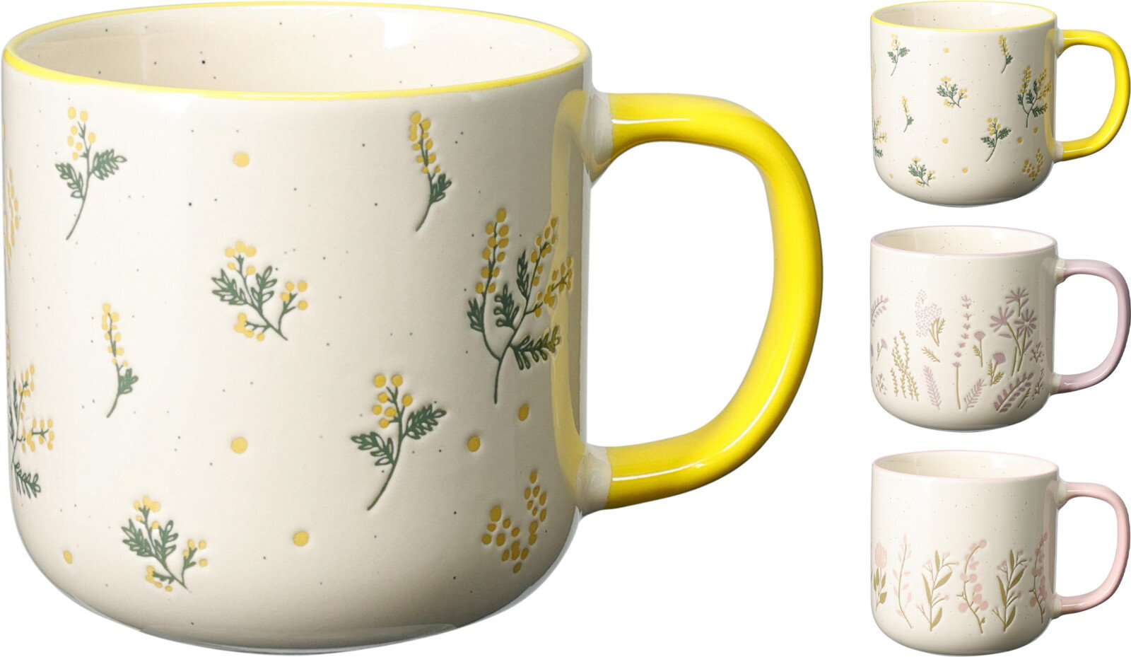 Puodelis, gėlių dizaino, 4 skirtingos sp., 420 ml