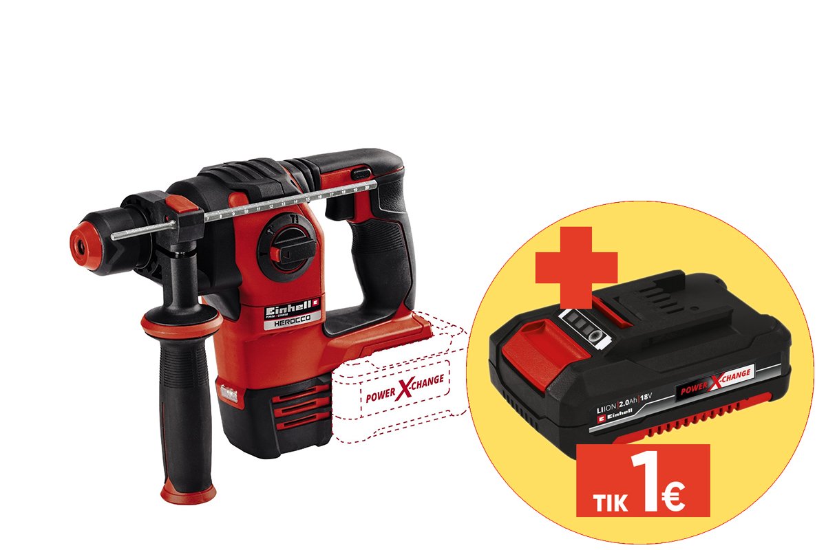 Akumuliatorinis perforatorius EINHELL HEROCCO Li, 18 V, Li-ion, be akumuliatoriaus, smūgio jėga 2,2 J, SDS plus, svoris 2,12kg