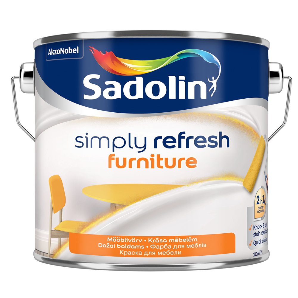 Baldų dažai SADOLIN Simply Refresh Furnitute, 2,5 l, BW bazė, balti, matiniai dažai