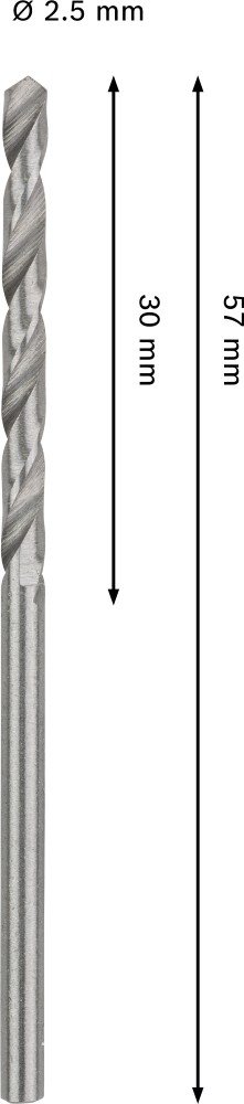 Grąžtas metalui BOSCH HSS-G, DIN 338, 2,5 × 30 × 57 mm