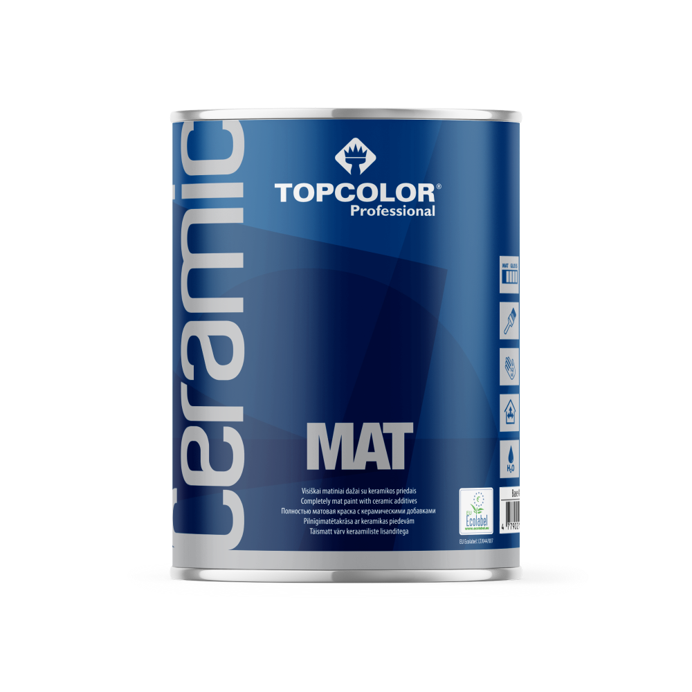Vandeniniai vidaus dažai TOPCOLOR Ceramic Mat, 0,9 L, A bazė, matiniai, sienoms