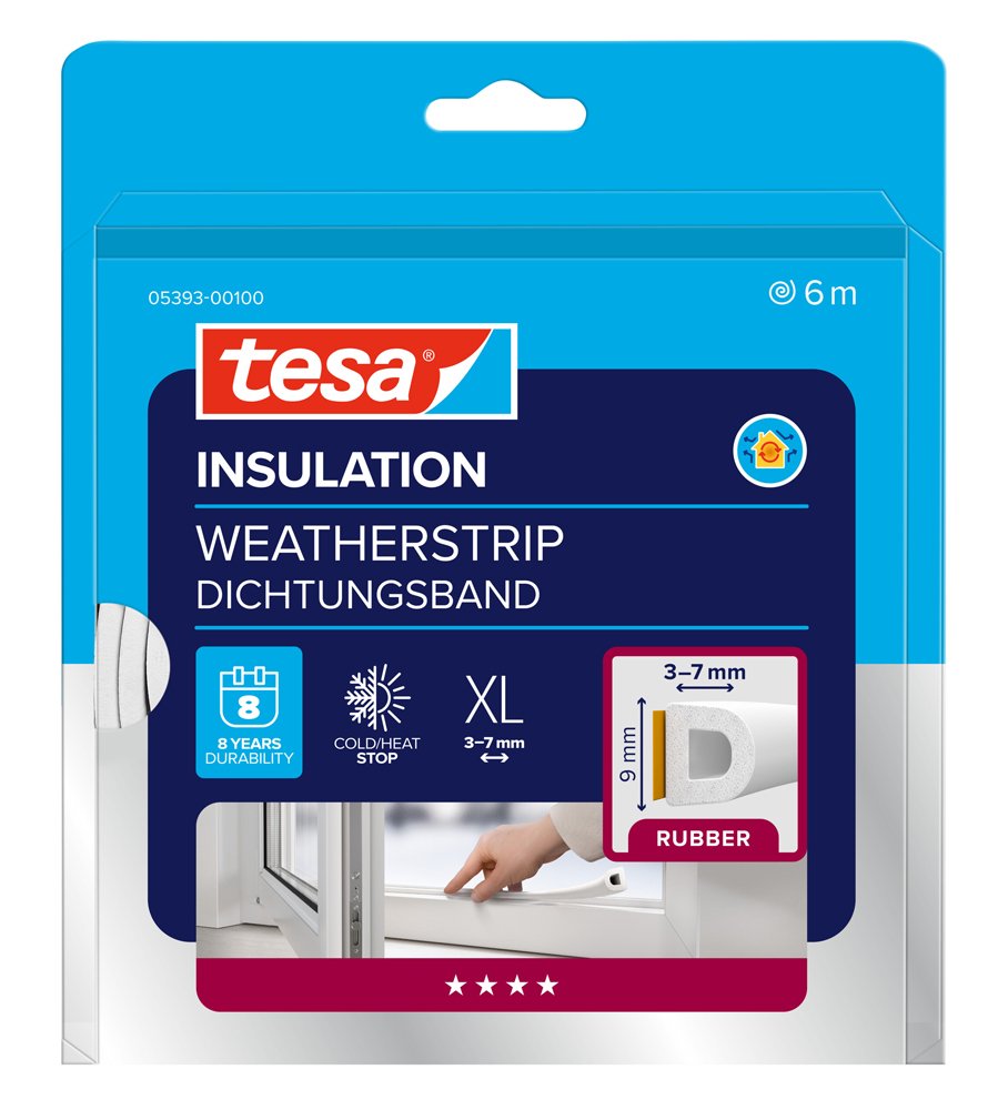 Sandarinimo juosta TESA, balta, D profilis, 6m x 9mm x 7mm