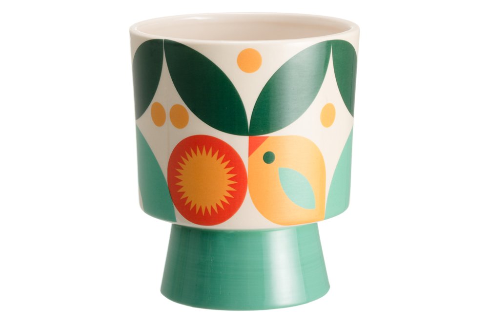 Kambarinis keraminis vazonas 4Living Birdie, su paukščių motyvais, 13 x 13 x 15,5 cm.