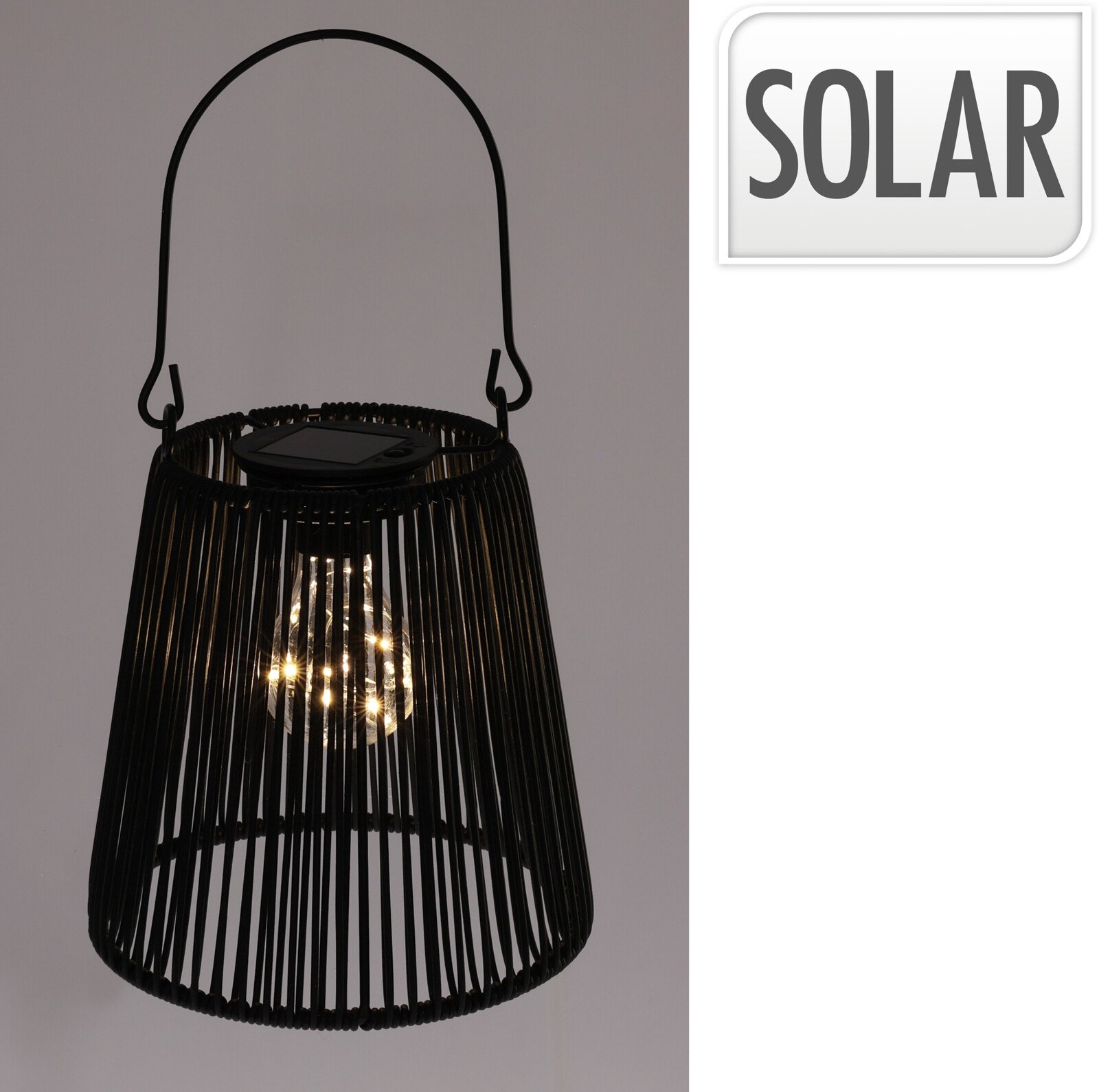 Pakabinamas žibintas SOLAR, 21 x 18 cm, metalinis, juodos sp.