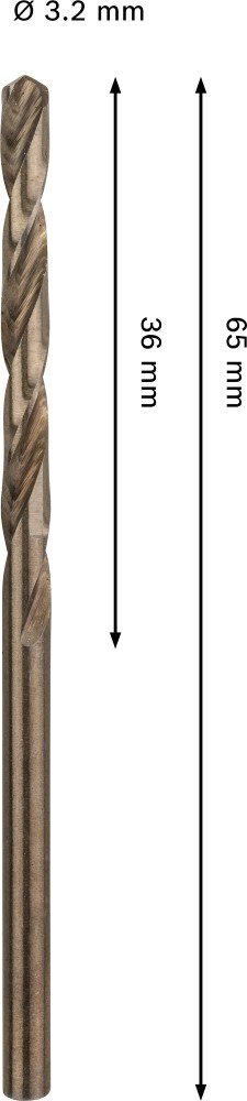 Grąžtas metalui BOSCH HSS-Co, DIN 338, 3,2 × 36 × 65 mm