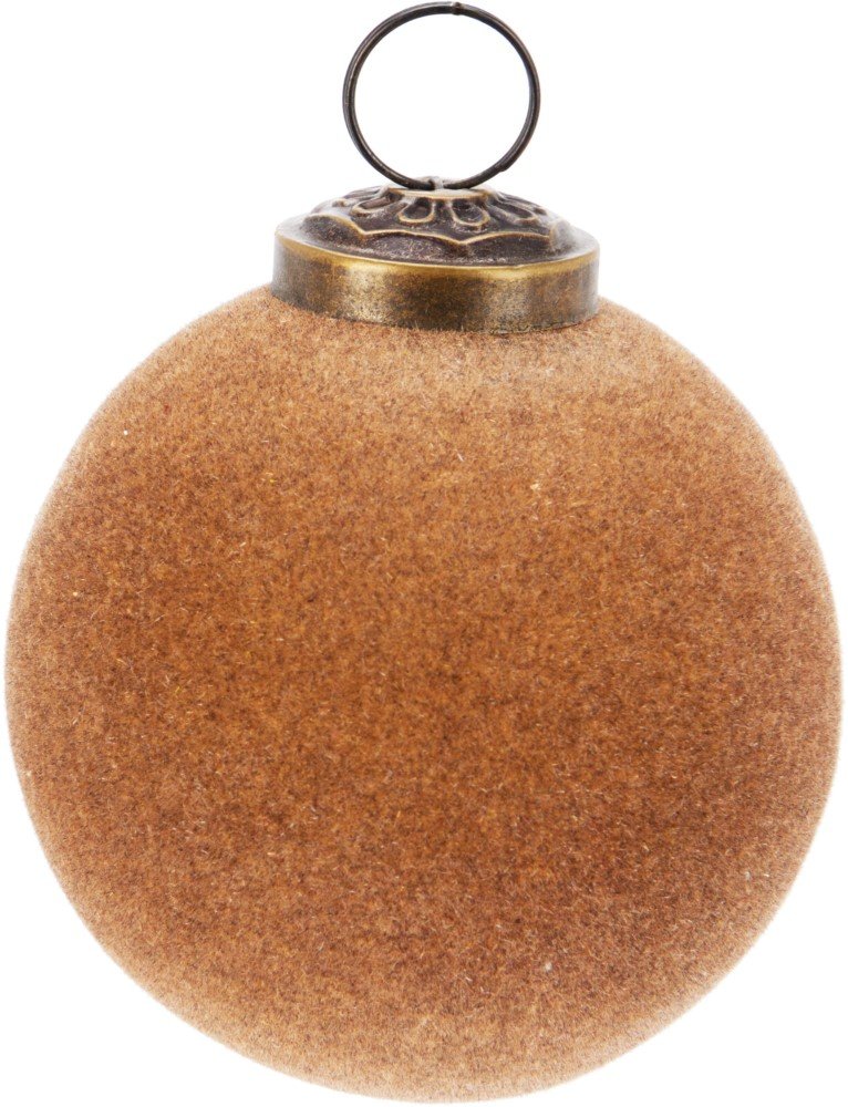 Eglutės žaisliukas, flokuotas stiklas, rusvos sp., skersmuo 8 cm