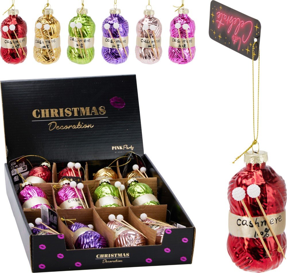 Eglutės žaisliukas, stiklas, megztas dizainas, 6 skirtingos sp., 4,2 x 4,9 x 8,9 cm