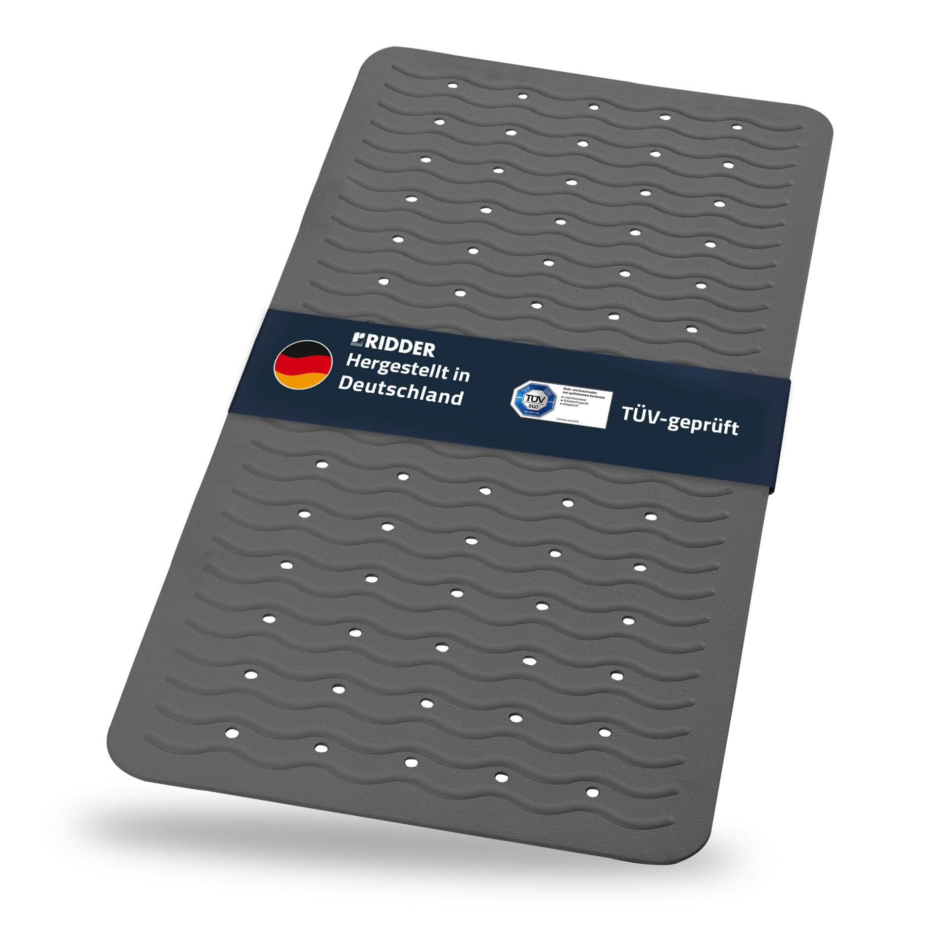 Vonios kilimėlis RIDDER PLAYA, 38 x 80 cm, t.pilkas, 100% TPE, 68377