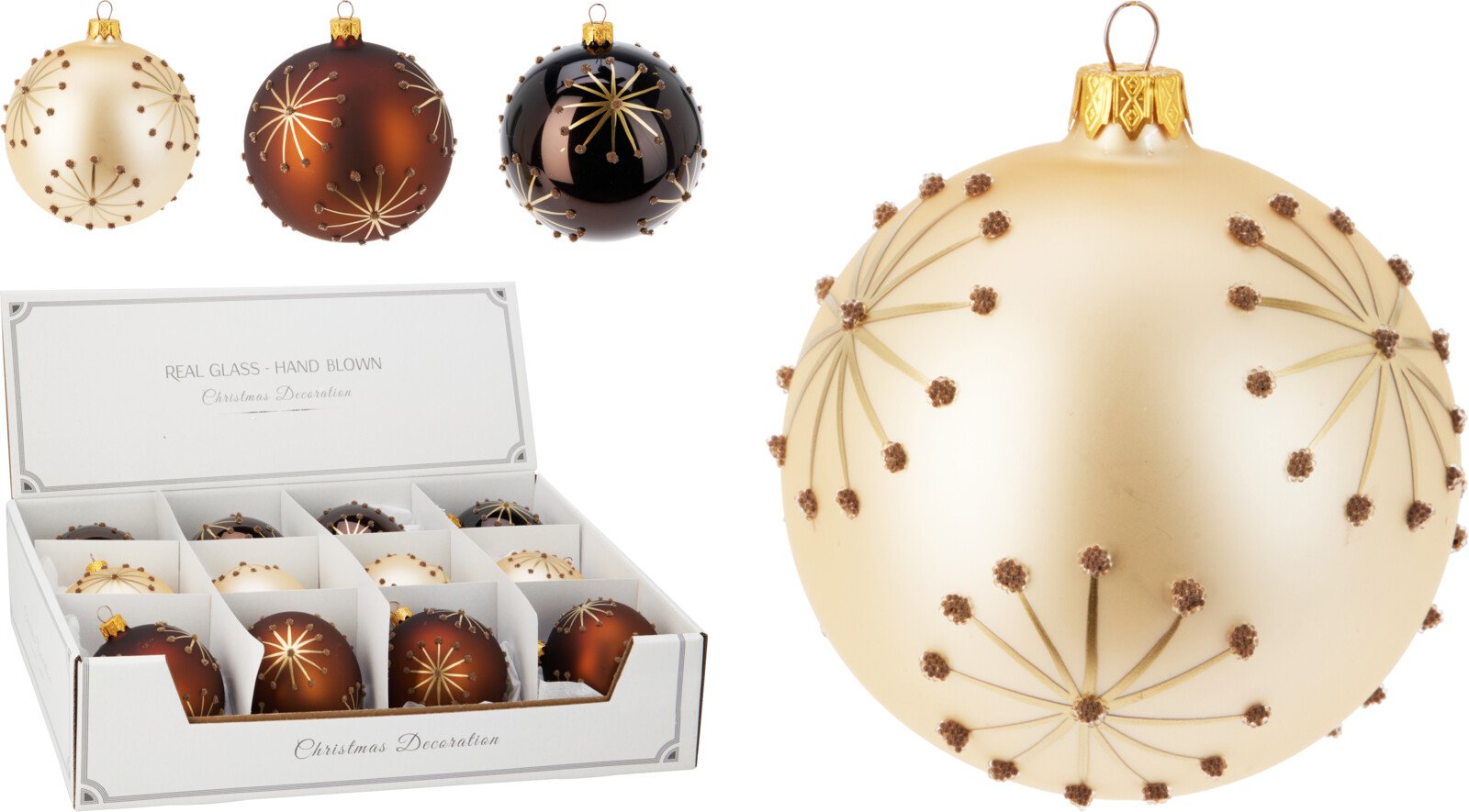 Eglutės žaisliukas, stiklas, 3 skirtingos sp., skersmuo 8 cm