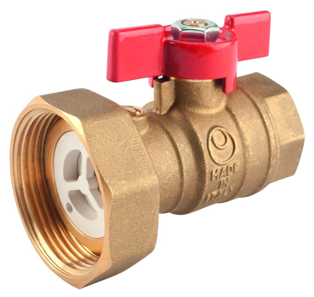 Rutulinis ventilis FERRO KSP1, su laisvąja veržle siurbliui, atbuliniu voštuvu, trumpa rank., 1" x 1 1/2" vidus-vidus, KSP1
