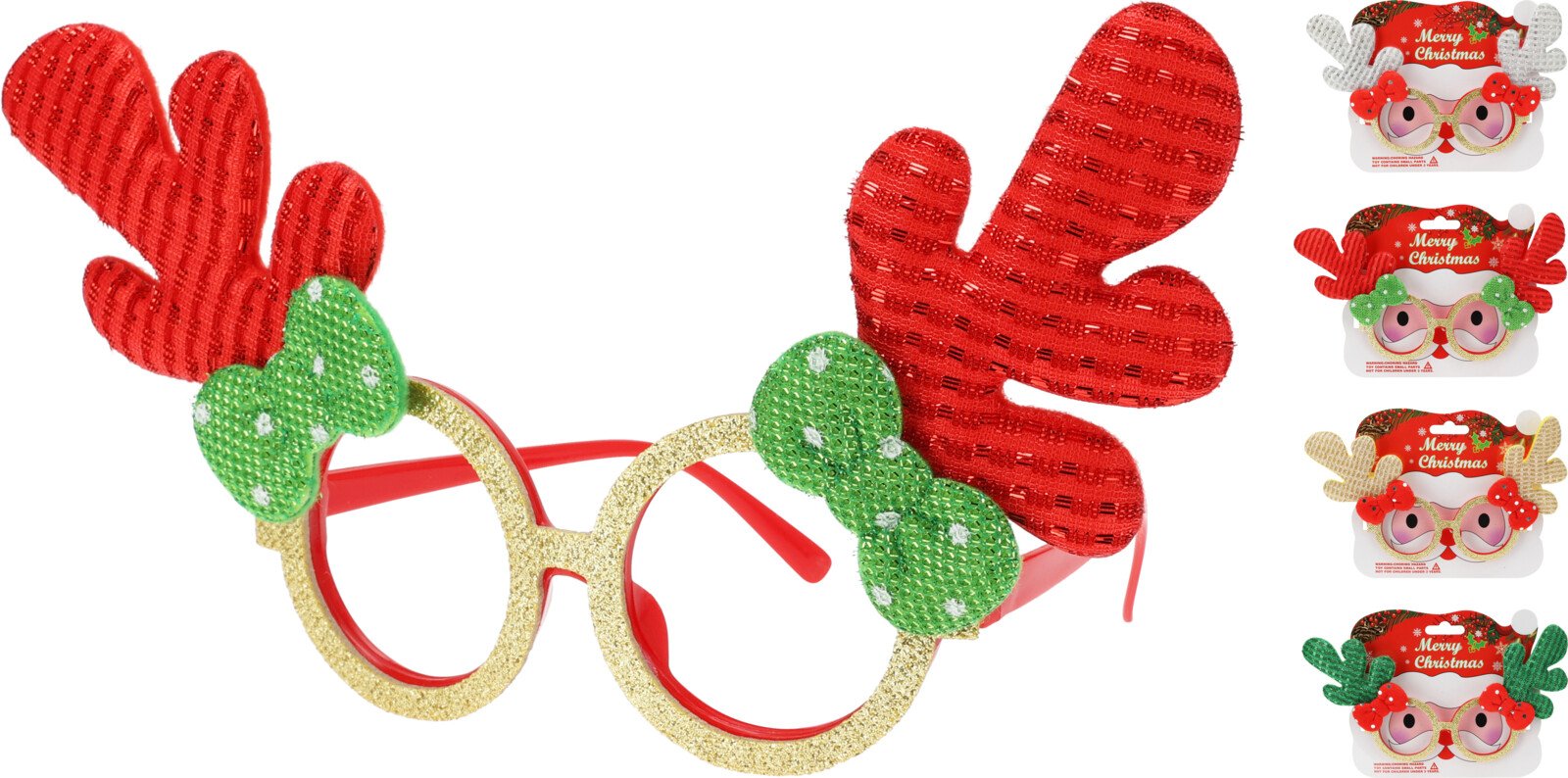 Kalėdiniai akiniai, spalvos: auksinė/sidabrinė/raudona/žalia, 19 x 14 cm