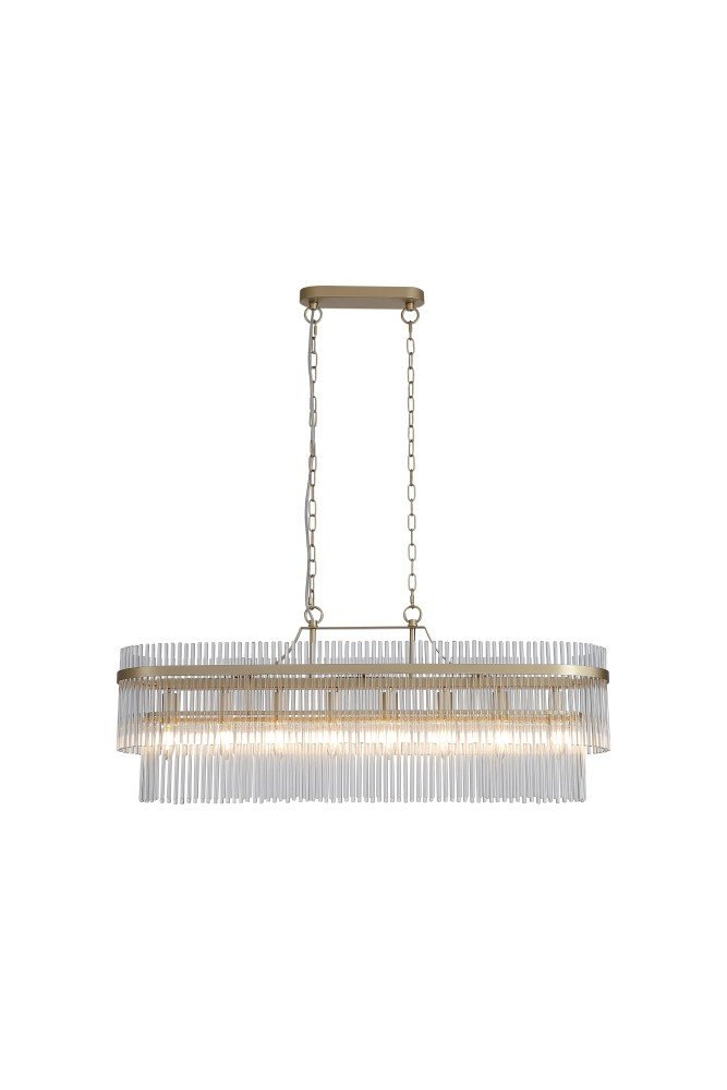 Pakabinamas šviestuvas SEARCHLIGHT Lara, E14, 8 x 60W, 230V, auksinis metalas su skaidriais stikliniais strypais, 980 x 220 x 400 mm, maksimalus aukštis 1500 mm, 11400-8GO