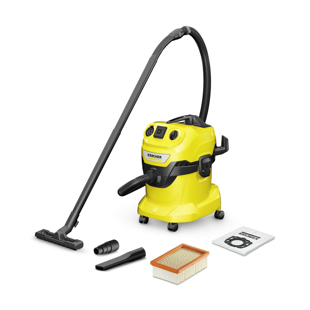 Sauso - šlapio siurbimo dulkių siurblys KARCHER WD 4 P, V-20/5/22 *EU, galia 1000 W, talpa 20 l, integruotas maitinimo lizdas įrankiui pajungti