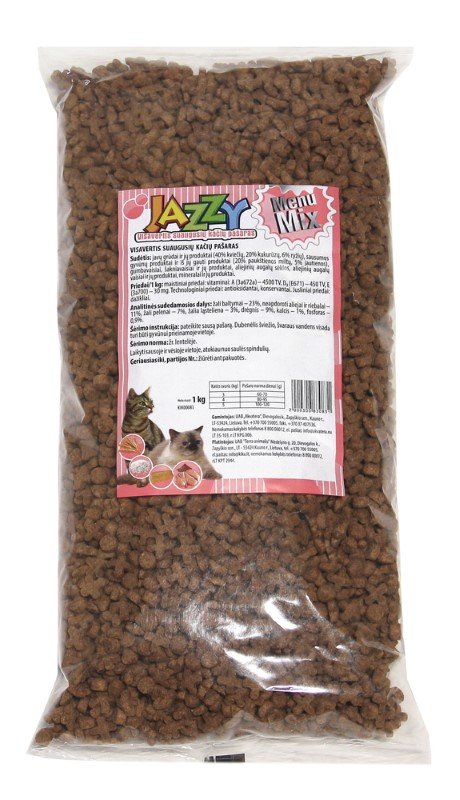 Sausas ėdalas katėms JAZZY Menu Mix, visavertis pašaras suaugusioms katėms, 1kg