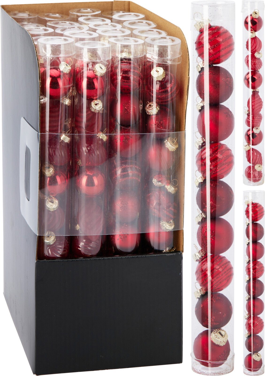 Eglutės žaisliukų ir figūrėlių rinkinys, 9 vnt., stiklas, raudonos sp., įvairių dydžių