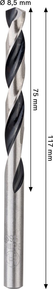 Grąžtas metalui BOSCH PointTeQ, 8,5 x 75 x 117 mm, 1 vnt.