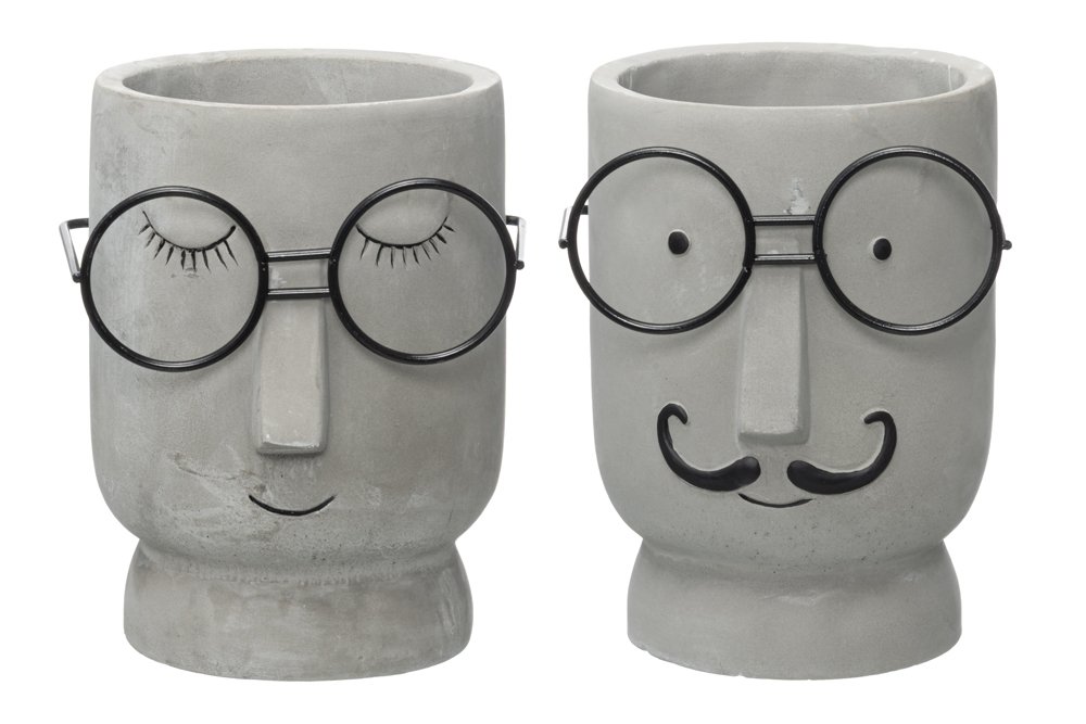 Keraminis lauko vazonas 4Living Dude, užsimerkęs, pilkos sp., 12 x 12 x 15,5 cm.