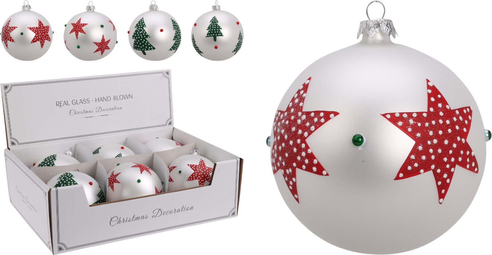 Eglutės žaisliukas, sidabro sp., matinis, 4 skirtingi dizainai, skersmuo 10 cm