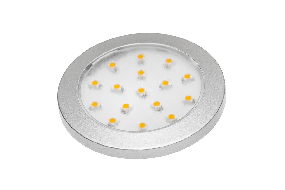 LED šviestuvas GTV Lumino, 1,5 W, 12V, 4000 K, 85 lm, IP20, paviršinis, laidas 2 m, apvalus, sidabro sp., 64x12 mm, LD-LU16NE-53