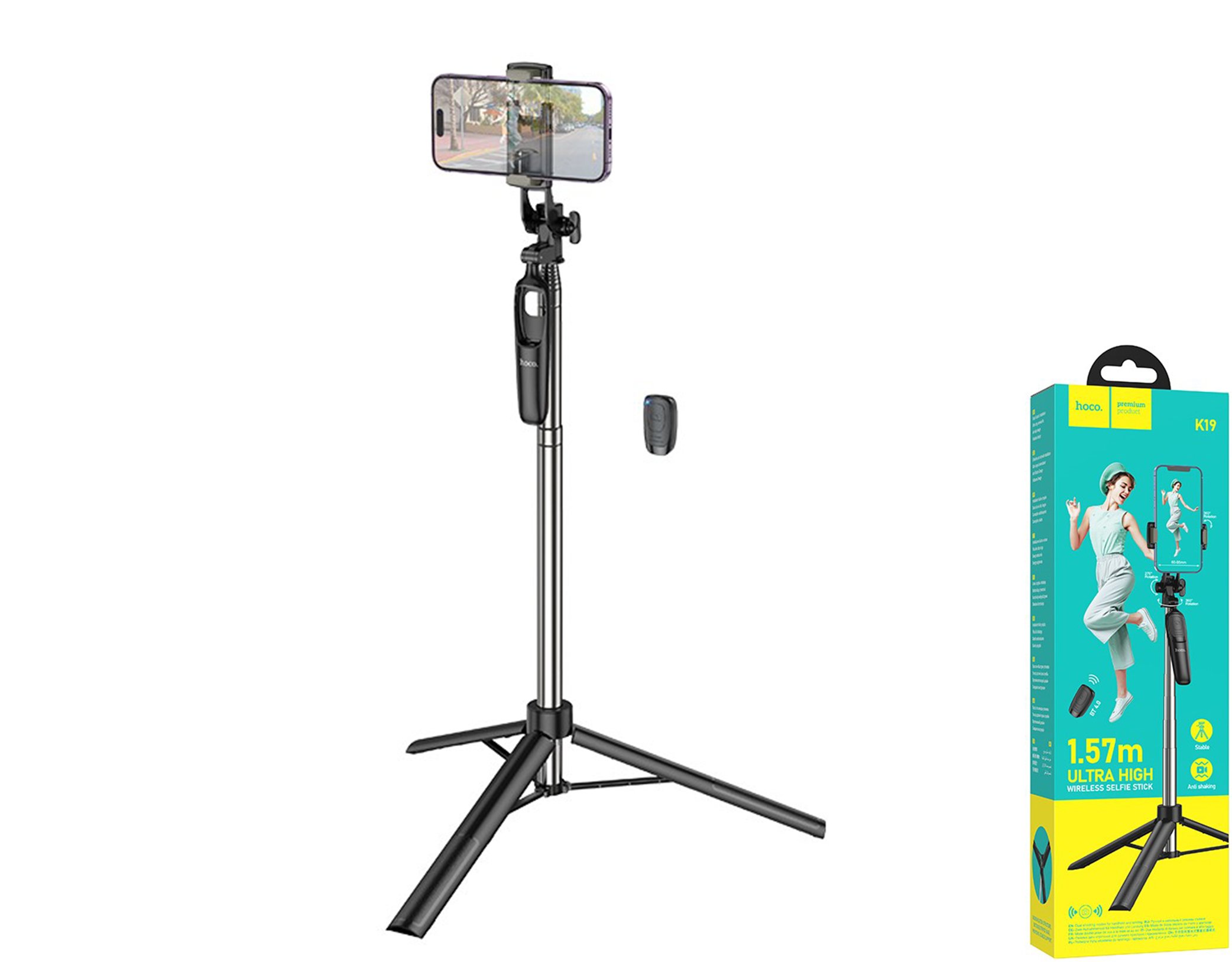 Išmaniojo telefono stovas HOCO 19, su nuotolinio valdymo pulteliu, maksimalus aukštis 157 cm