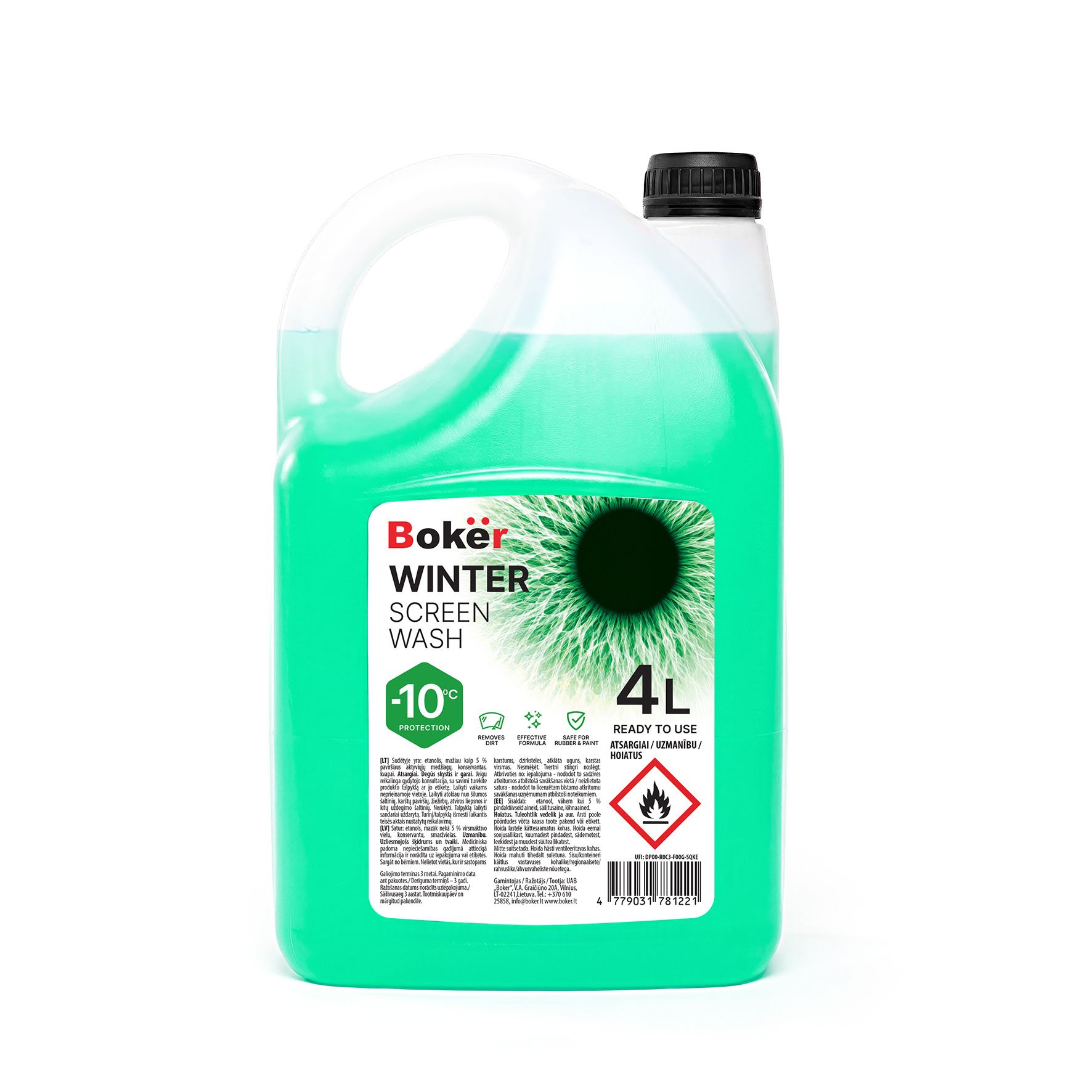 Automobilio stiklų ploviklis BOKER, -10°C, 4L, žieminis, su piltuvėliu 