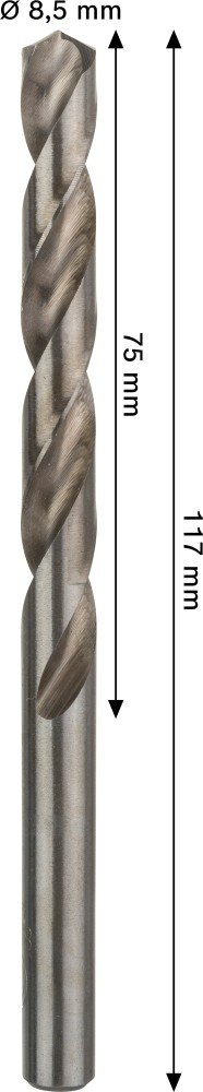 Grąžtas metalui BOSCH HSS-G, DIN 338, 8,5 × 75 × 117 mm