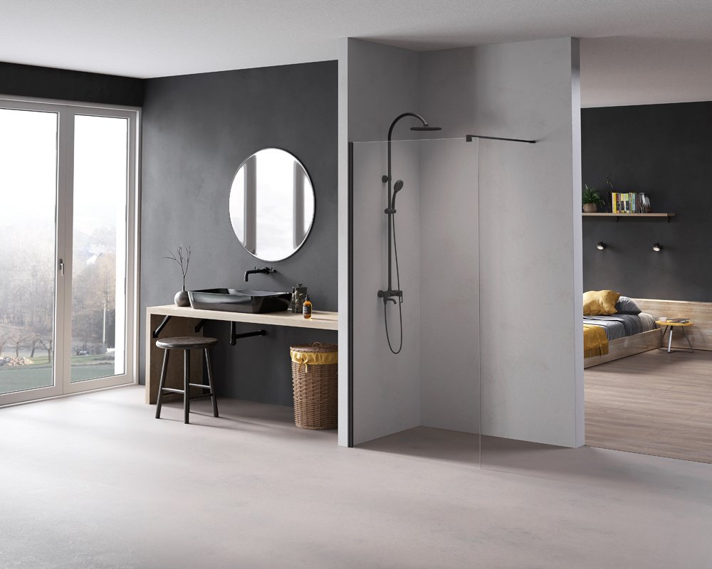 Dušo sienelė HARMONY Tempt Black HAR-0073, 100 x 200 cm,  juodas profilis, skaidrus grūdintas stiklas 8 mm